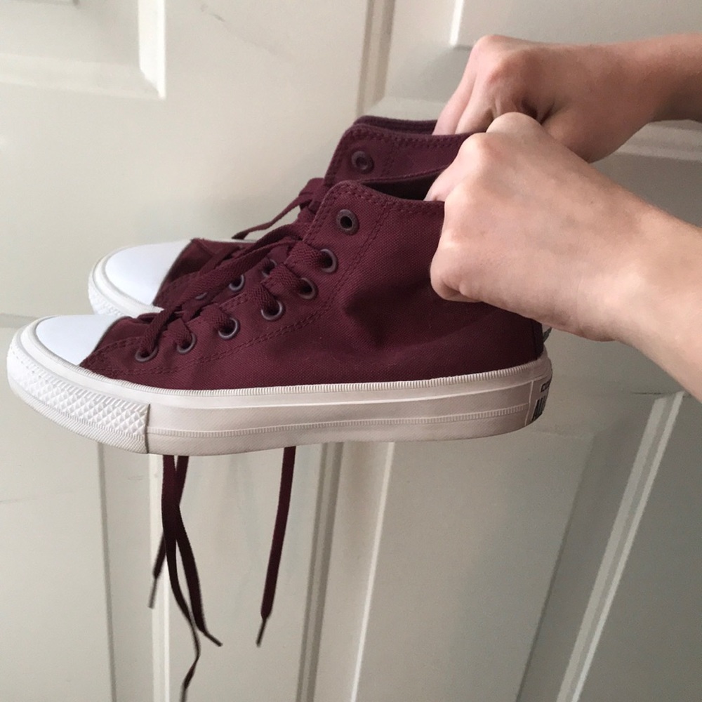 Worn once burgundy converse with Nike sole